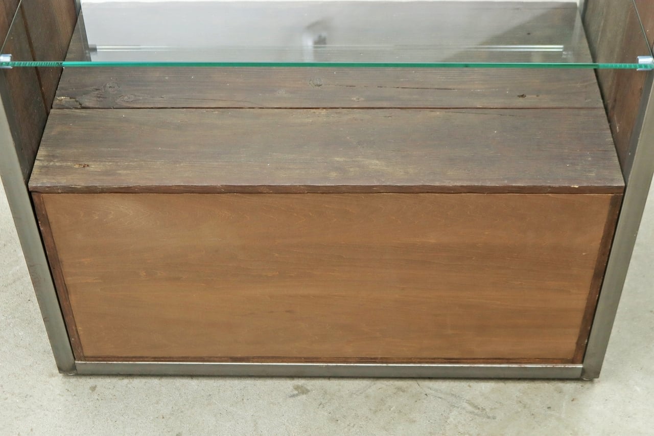 無垢古材 ガラス オープン シェルフ 飾り棚 本棚 食器棚 ラック 店舗