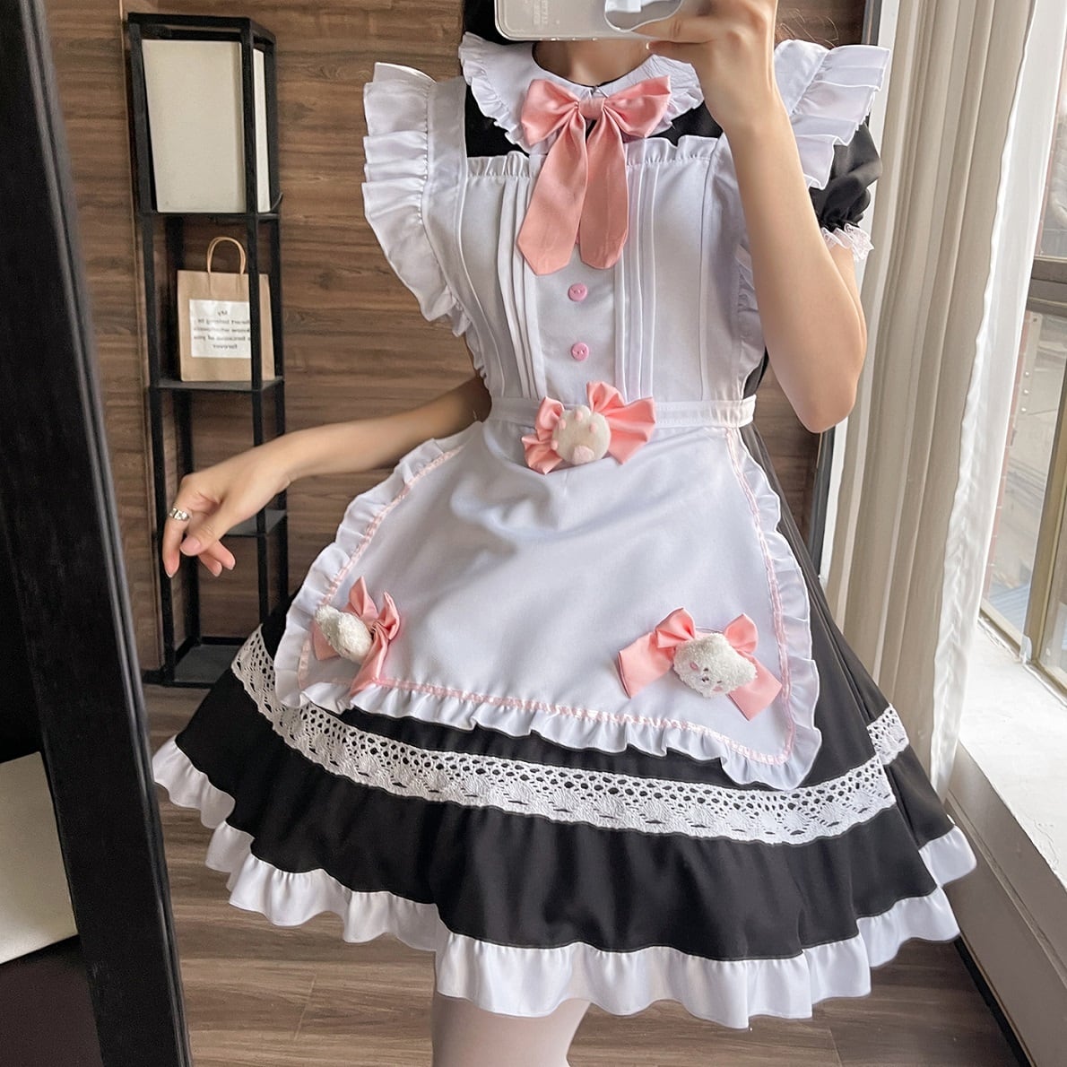 【 国内発送 c041 】大きいサイズあり にゃんこメイド服 メイド服 メイド コスプレ 衣装 7点セット