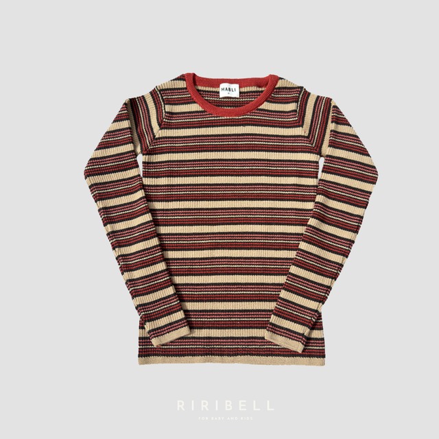 【MABLI】Seilio Skinny Rib - Ruby Stripe / 4Y,6Y