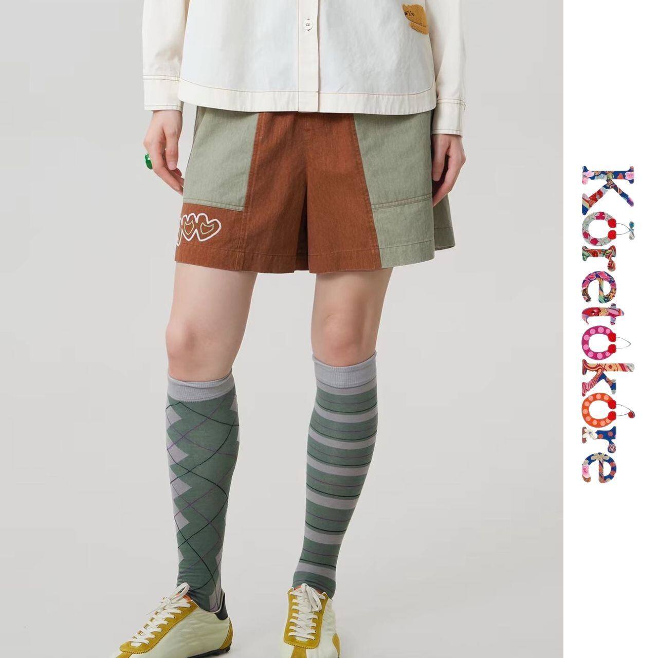 Color Block Cotton Shorts A1241