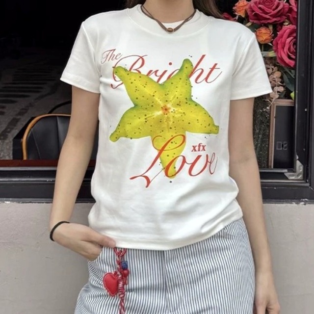 スターフルーツグラフィックレタリングTシャツ 2col   R02288