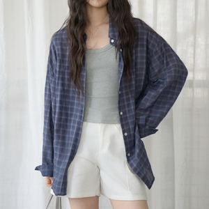 sheer check oversized shirt
