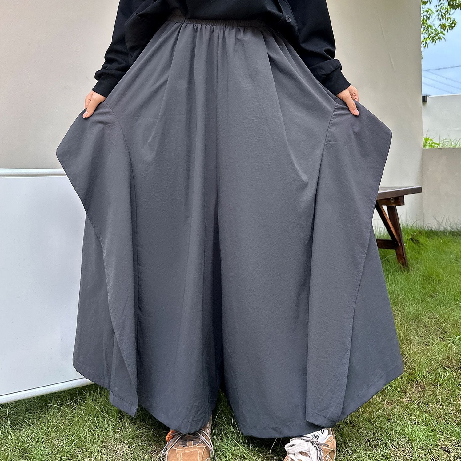 HIGH WAIST WIDE LEG DRAPED SKIRT PANTS M-18557