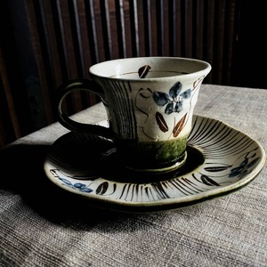 コーヒー碗皿 織部花絵