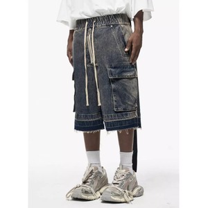 【DRIP4976】D/B Straps Frayed Denim Shorts