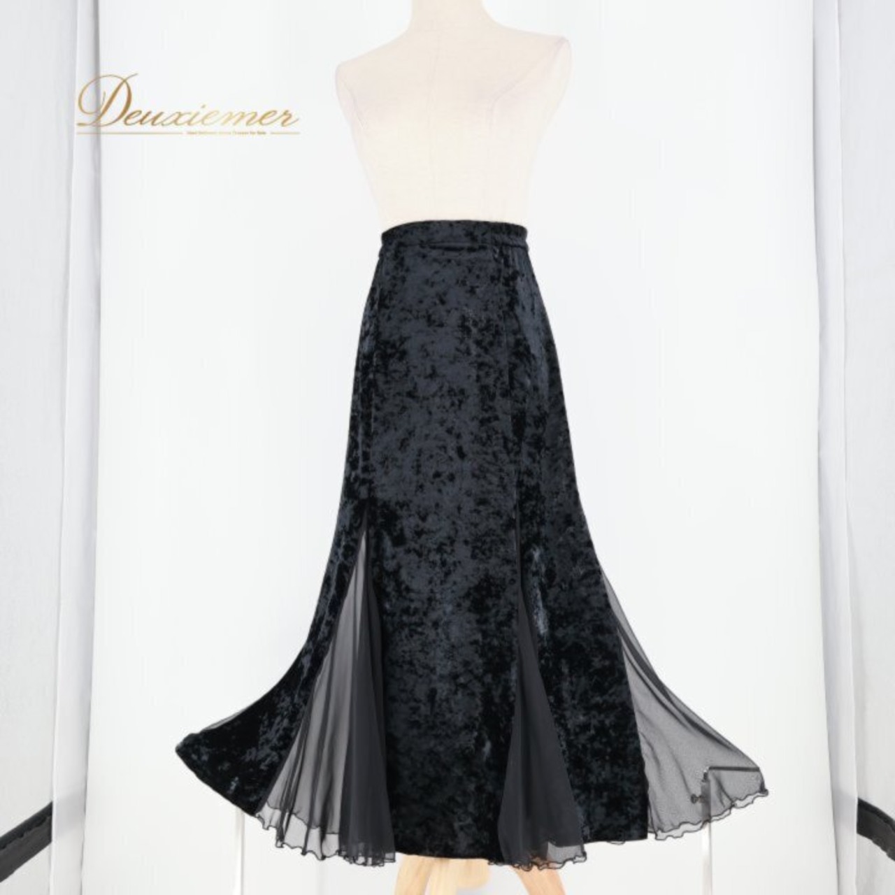 社交ダンス 衣装 スカート ブラック系 白樺ドレス  無地 シンプル 透け感 練習 レッスン 光沢 伸縮 ストレッチ 上品 黒 ダンス衣装 イベント ステージ オールブラック かわいい パーティー ベロア