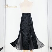 社交ダンス 衣装 スカート ブラック系 白樺ドレス  無地 シンプル 透け感 練習 レッスン 光沢 伸縮 ストレッチ 上品 黒 ダンス衣装 イベント ステージ オールブラック かわいい パーティー ベロア