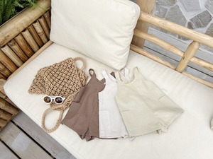 【Bebe nine】ナチュラルショートサロペット ベージュ 70〜80cm 24048