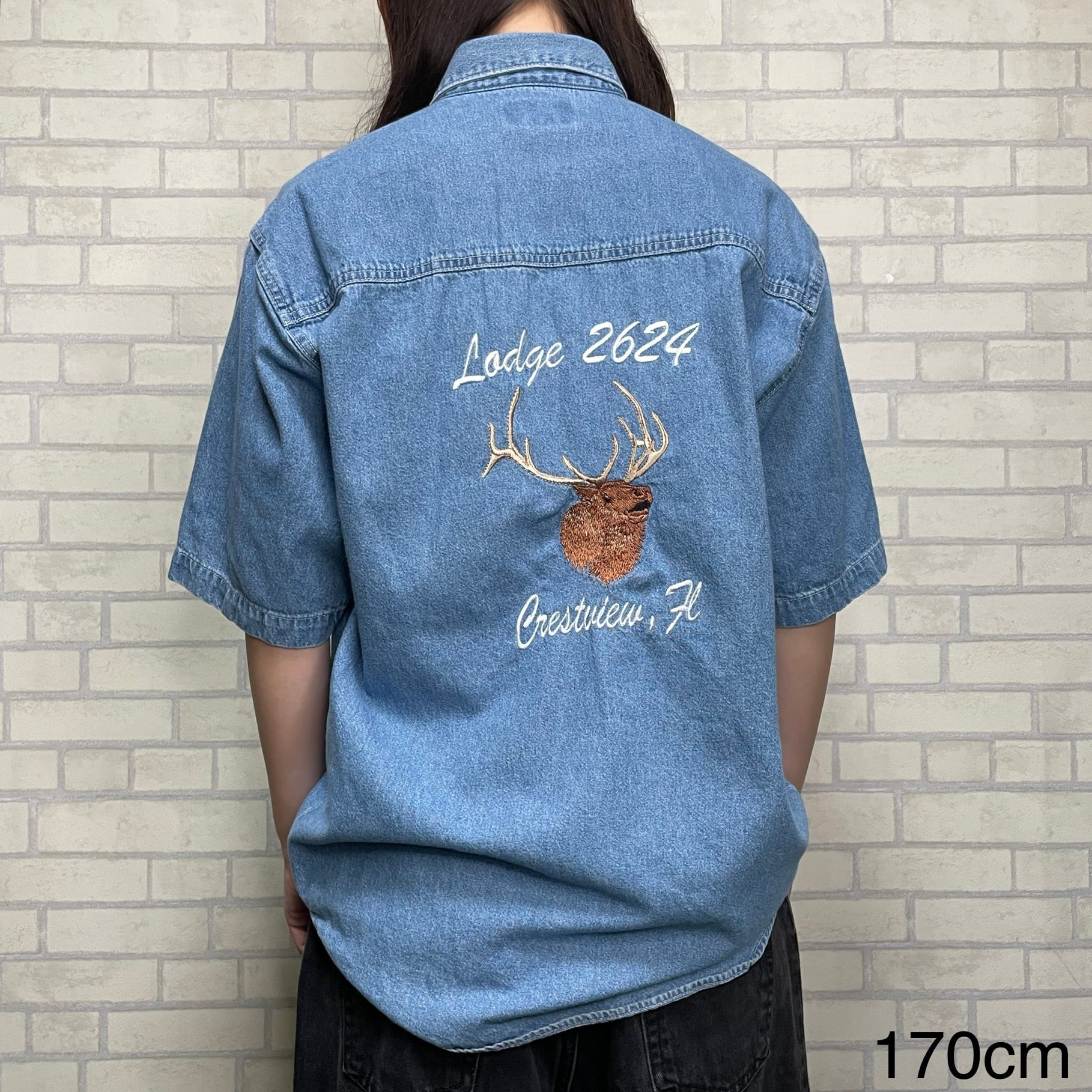 両面刺繍】THREE RIVERS 半袖デニムシャツ M コットン100% | 古着屋 