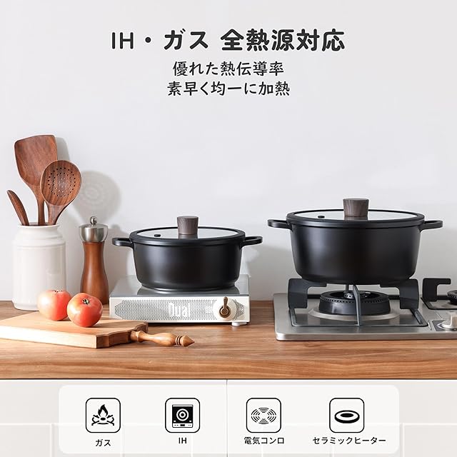 SENSARTE 両手鍋 24cm 鍋 深型 蓋付き 焦げ付きにくい 卓上鍋 カレー鍋