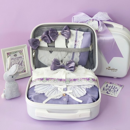 【12/21まで特別価格】¥20,000→¥10,000　出産祝い　豪華ギフトボックス　60サイズ　エレガントパープル　ベビーグッズ　プレゼント　女の子　ギフト　秋生まれ冬生まれ
