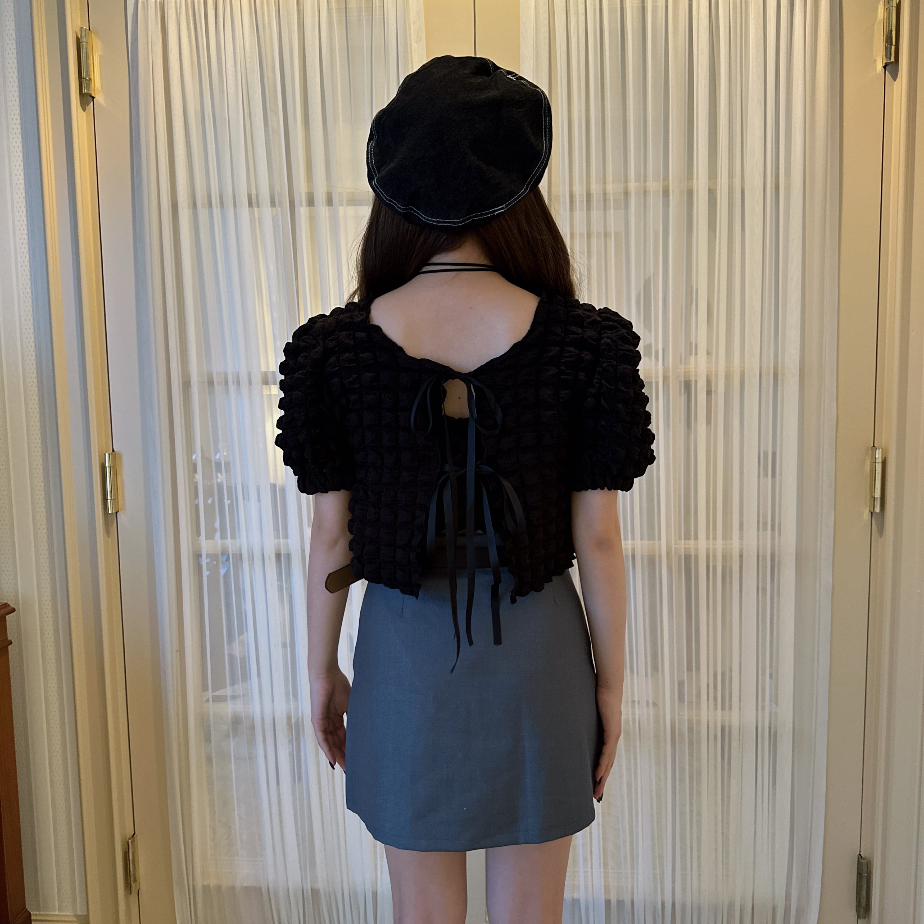 【LAST2】tuck pleats belt skirt-BROWN