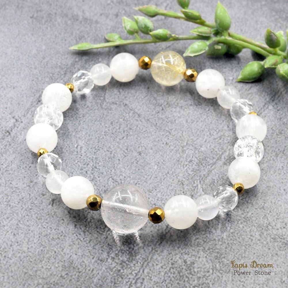 心を浄化してお金の運気を引き寄せるお守り | ヒマラヤ水晶とルチルクォーツのパワーストーン ブレスレット