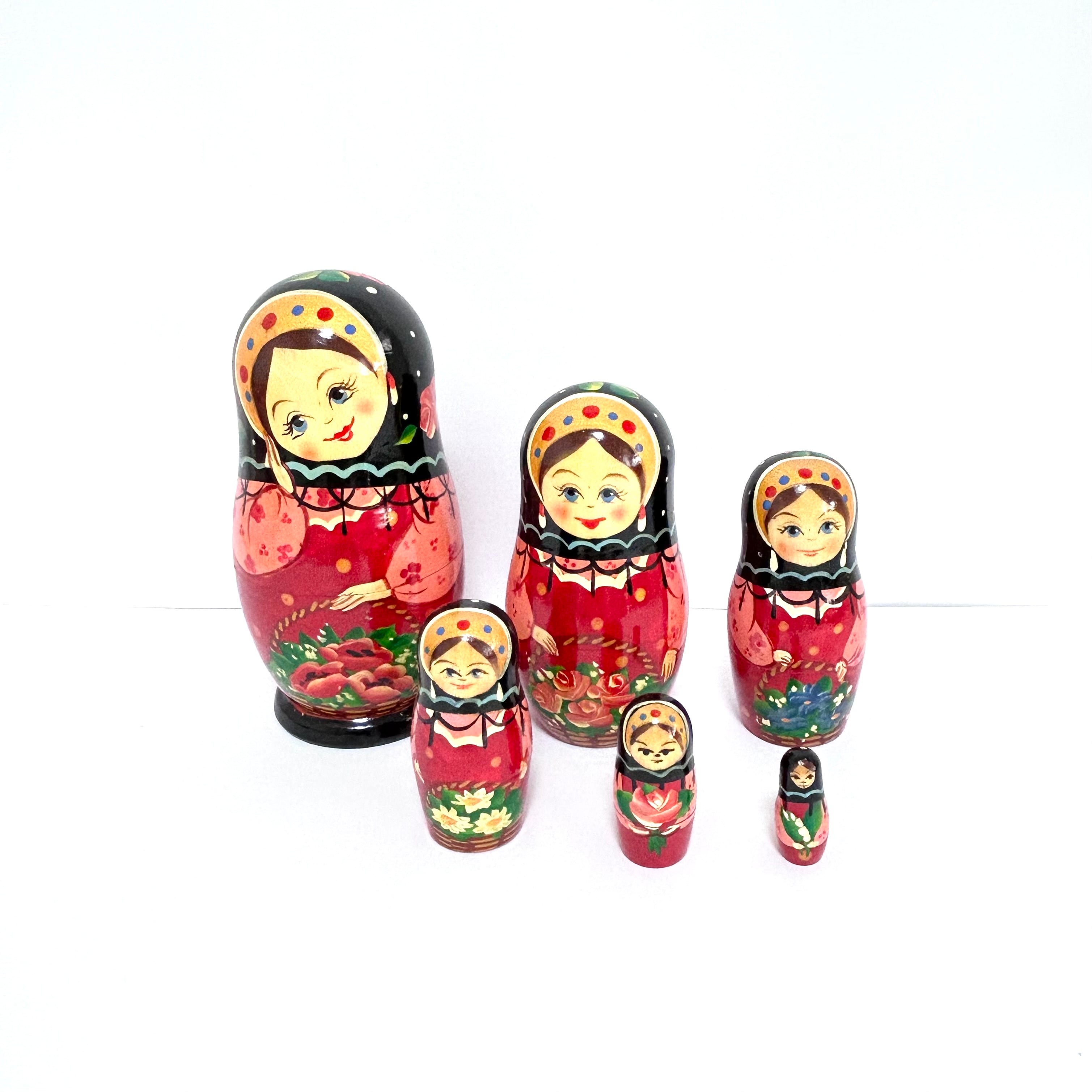 フラワー マトリョーシカ 13cm 6ピース ロシア製 セミョーノフ