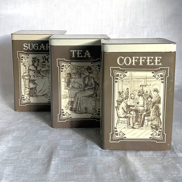 キャニスター缶 ３セットCOFFEE SUGAR TEA カーキベージュ 12OTcp10