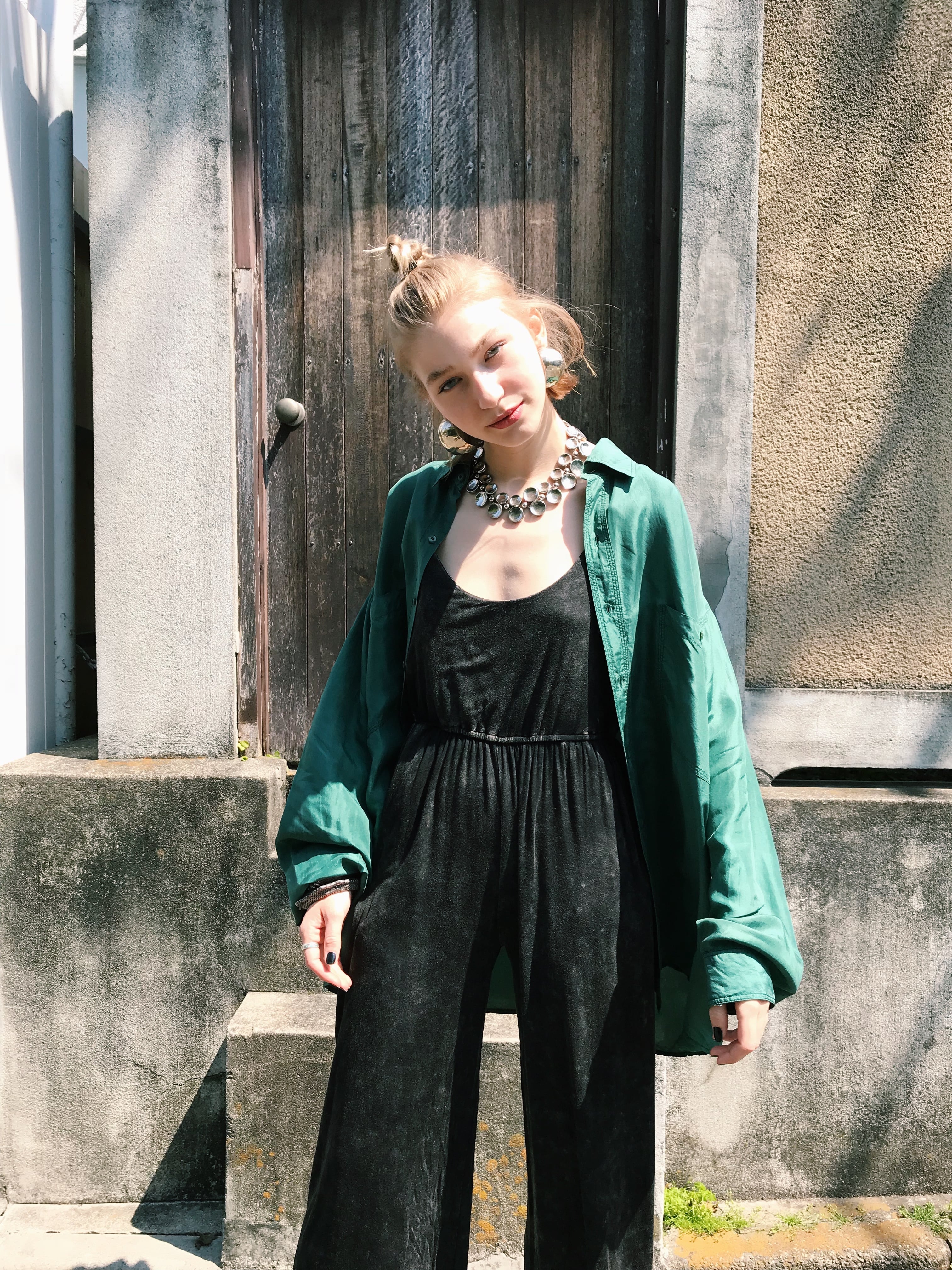 80s green big silk shirt ( ヴィンテージ グリーン ビッグ シルク ...