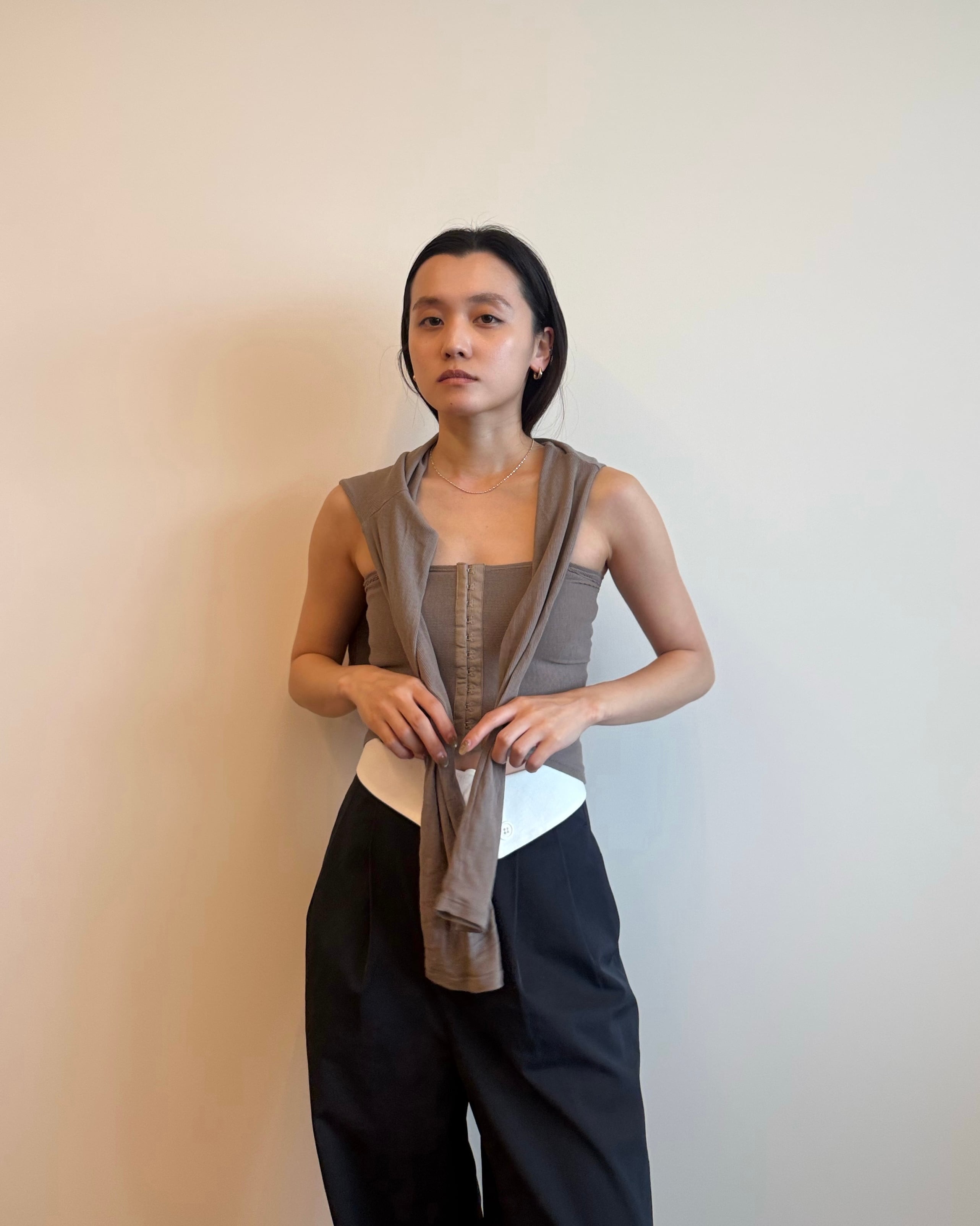 quui string knit bustier エクリュ bustier set tops 【beige】 | quūi