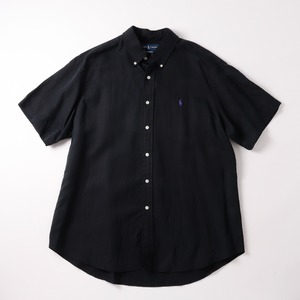 【極美品】90s Ralph Lauren special silk linen shirt black  "CUSTOM FIT"  ／ ラルフローレン スペシャル シルク リネン シャツ ブラック 半袖 XL