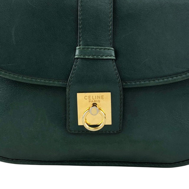 CELINE セリーヌ ショルダーバッグ グリーン ガンチーニ レザー vintage ヴィンテージ オールド jh6t3a
