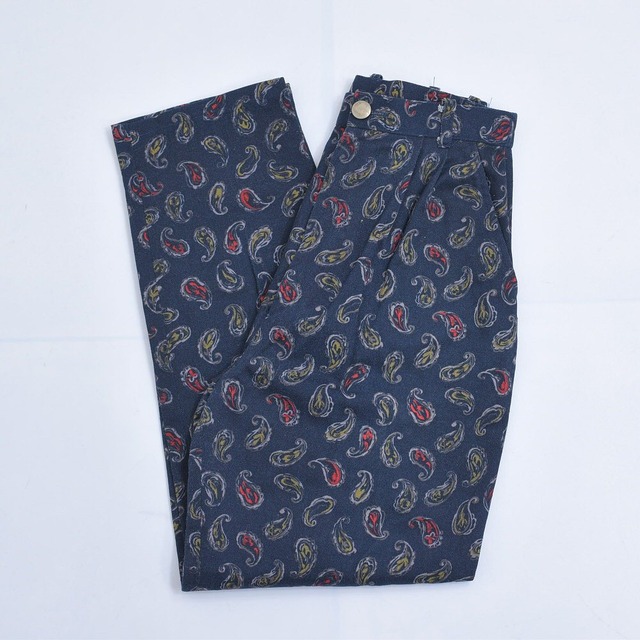 70～80s 日本製 Unknown ペイズリー模様 総柄 2タック コットン テーパードパンツ ジャパンヴィンテージ 綿パン ビンテージ 古着 レディースW65cm