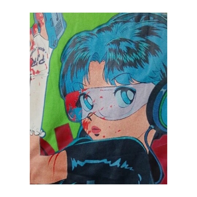 ガール スナイパー サブカル アニメ柄 ロンt ロングtシャツ 長袖 緑 トップス メンズ M L Xl Xxl 程度 オーバーサイズ ゆったり 派手 奇抜 原宿 オタク ストリート 韓国 かわいい 新品