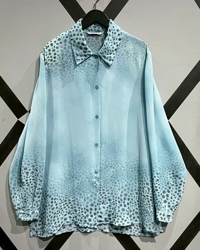 【X VINTAGE】Gradation Leopard Design Vintag Loose L/S Sheer Shirt