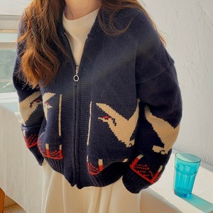 モチーフジャガード柄ジップカーディガン A1251