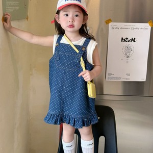 夏フリル裾水玉柄オーバーオールスカート