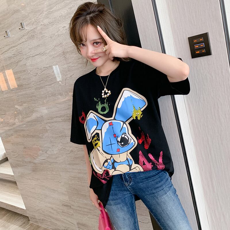 ラウンドネックプリントTシャツ スプリング エレガント 春物 Oネック MIUCO32846144706