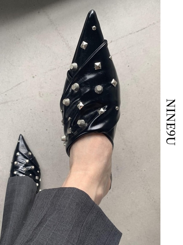 studs punk pointed-toe mule 2color【NINE7693】