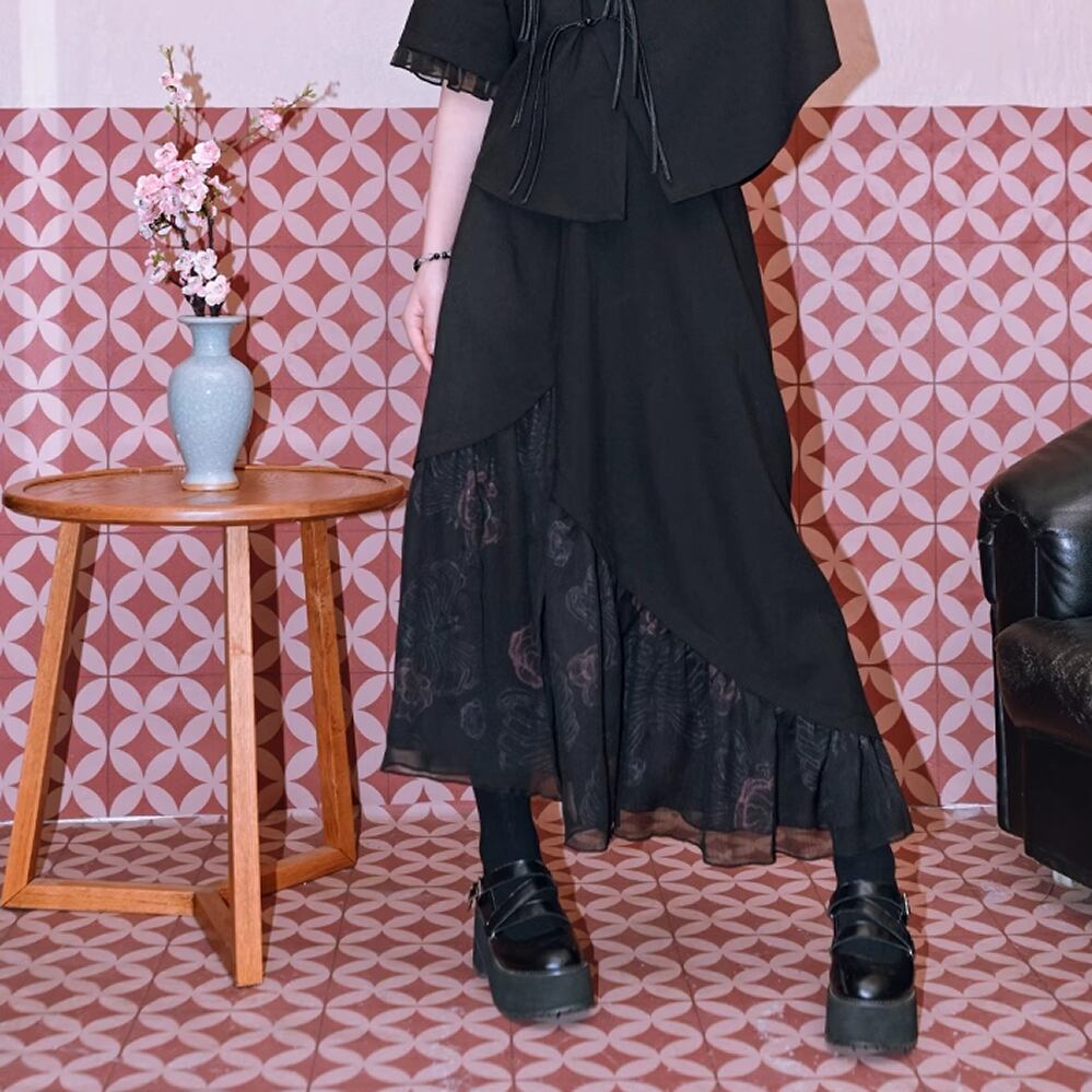 レディース ロングスカート 裾レース 花柄 S M L 黒 ブラック レディース ロングスカート 裾レース 花柄 S M L 黒 ブラック