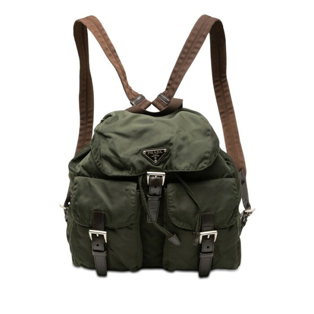 プラダ 三角ロゴプレート リュック デイパック バックパック グリーン テスートナイロン レディース PRADA 【中古】