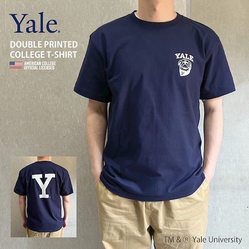 YALE イェール DOUBLE PRINTED COLLEGE T-SHIRT ネイビー ビッグシルエット カレッジ Tシャツ 5.6oz バックプリントT メンズ レディース カレッジ ロゴ アメカジ スポーツ アイビー リーグ ブランド