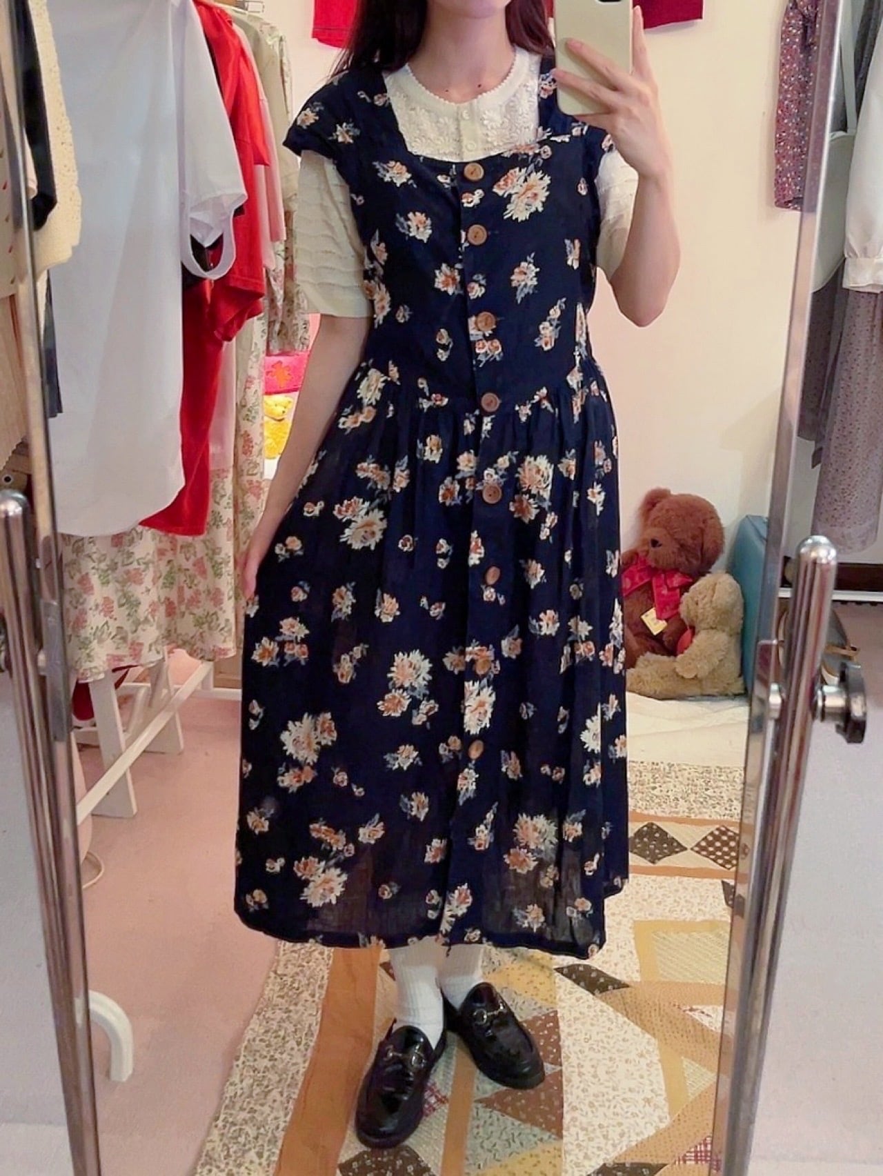 wood button flower jumper skirt