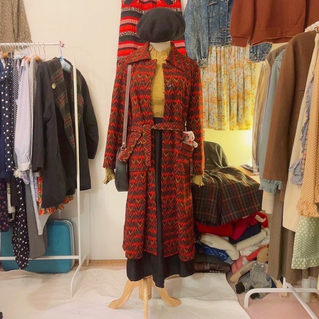 70s jacquard knit coat