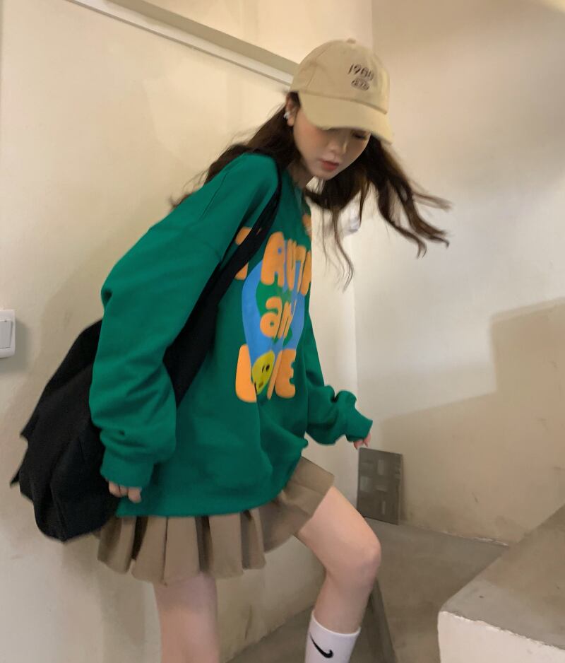 グリーンプリントセーター オータムプルオーバー ジャケット ロング 秋物 モンロー13137172287