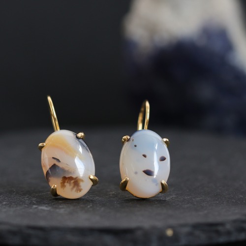 自然のアートピース｜一点もの｜モンタナアゲートのピアス｜シルバー925・18KGP｜金属アレルギー対応