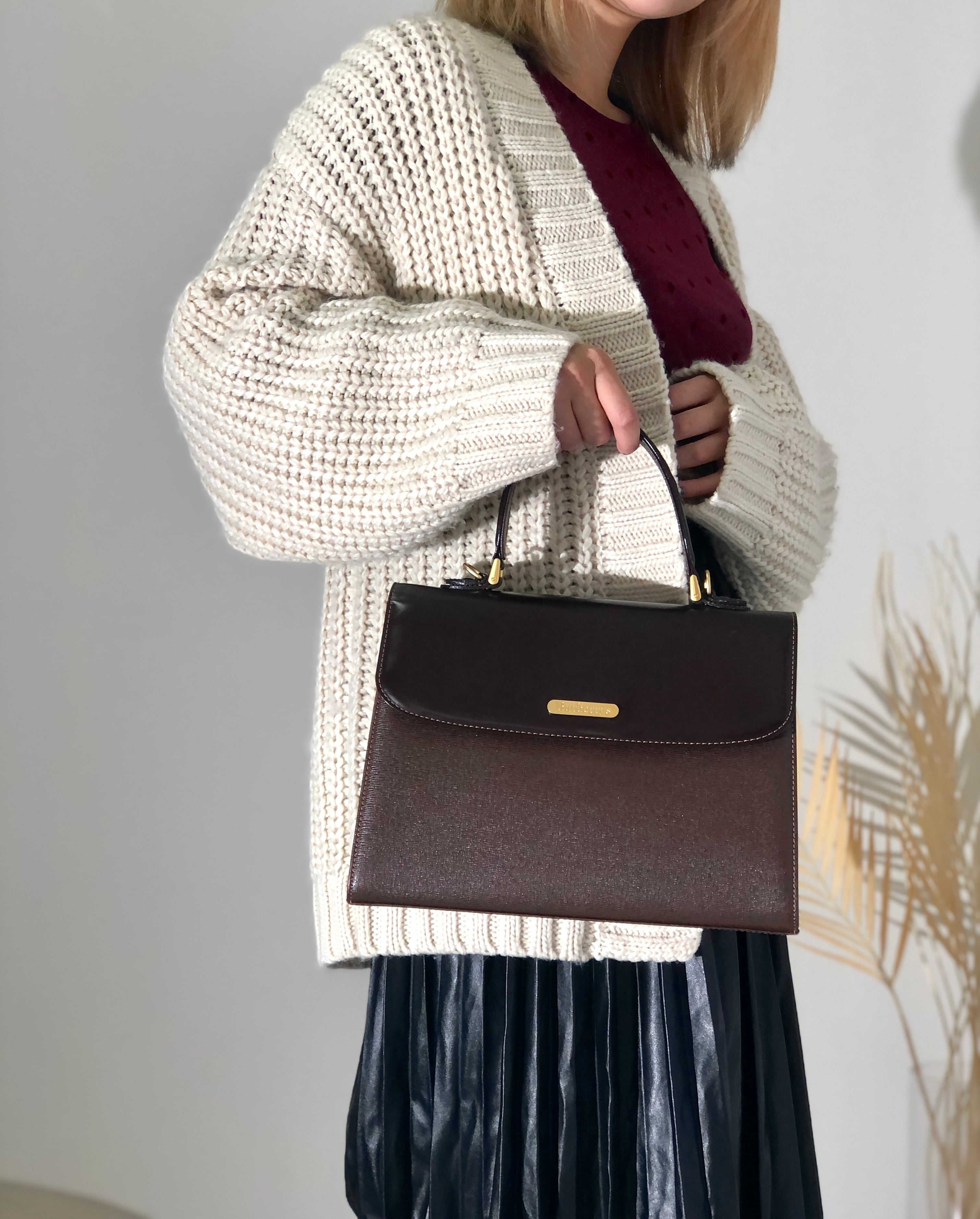 Burberry バーバリー ロゴ コンビレザー 2way トップハンドル