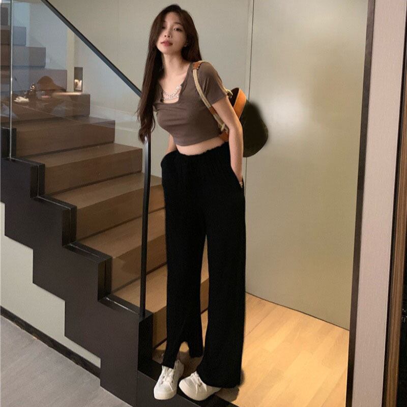 サマーチェーン Tシャツ ハイウェストウェストカジュアルパンツ 夏物 YY-ファッション66798458264