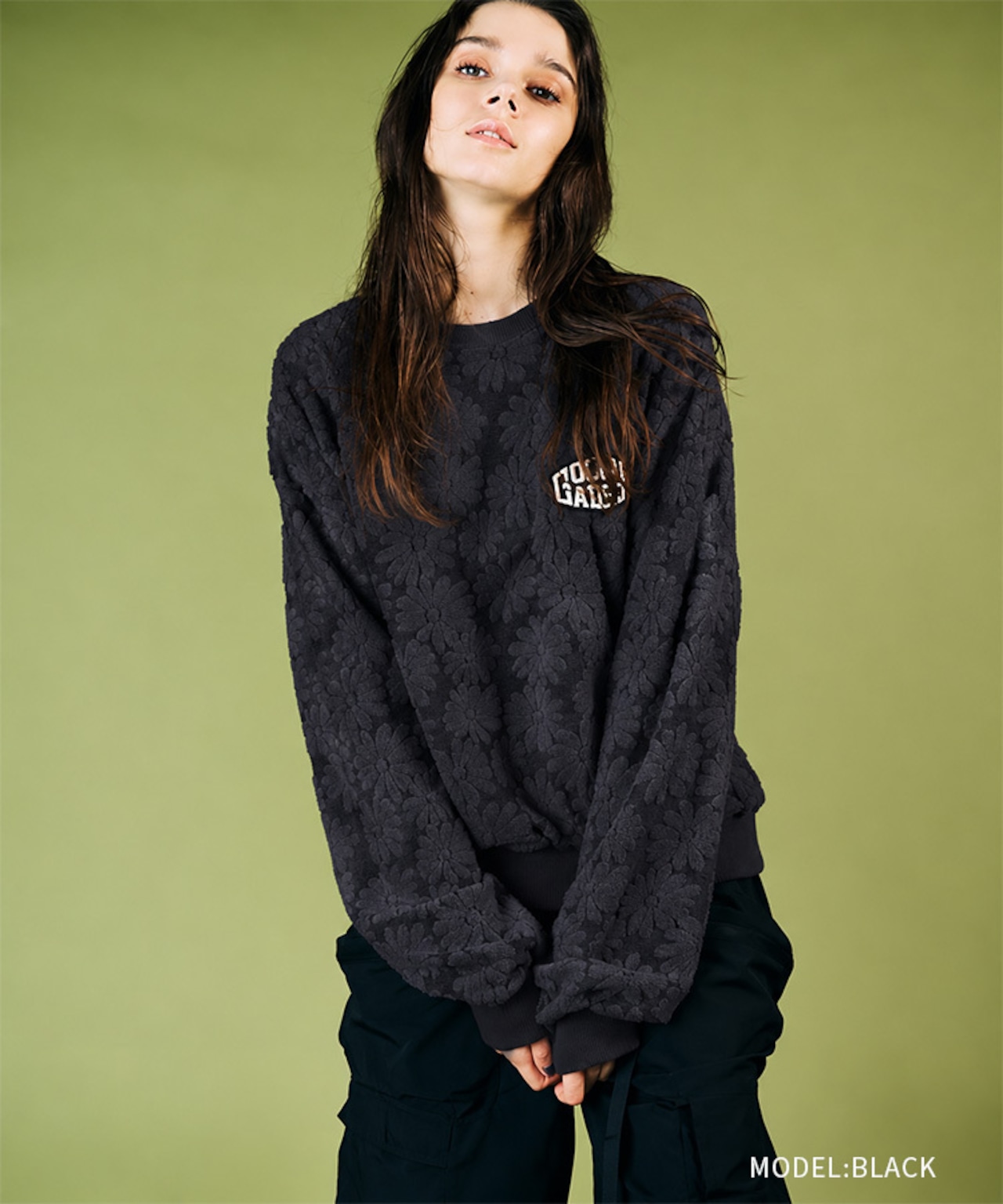 オパールフラワースウェットシャツ (BLACK) CQ-49033
