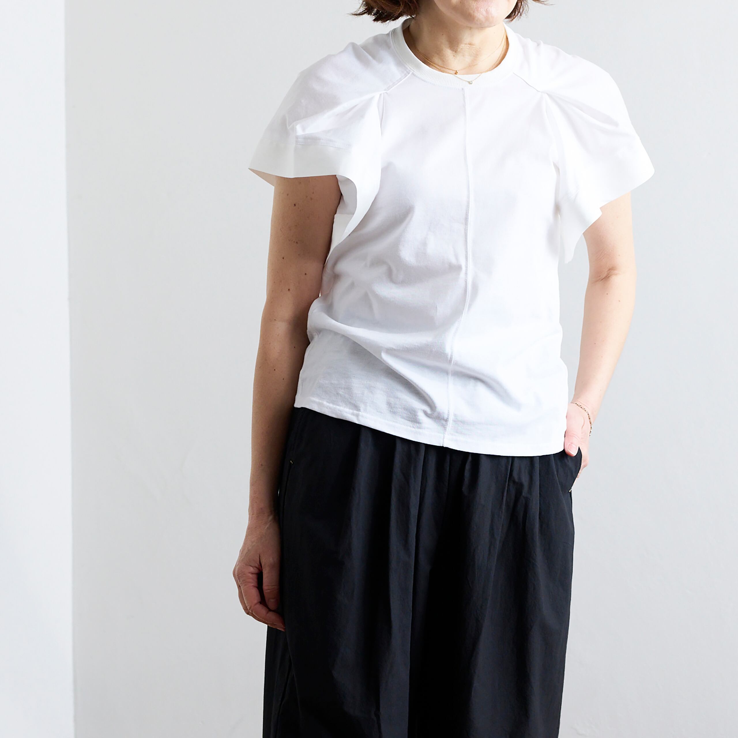 divka ディウカ ラスターポプリン “BASICS” 30/1 UV Mercerized Jersey Flare Sleeve T-Shirt WHITE