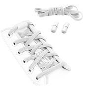 [MECOLO] 靴紐 結ばない靴紐 靴ひも シューレス 【ワンタッチゴム靴紐・靴ひもを結ぶ苦手な方】 くつひも ほどけない ゴム紐 伸びる靴紐 平紐 スニーカー シューズ レースロック 子供 高齢者 脱ぎ履きも簡単な結ばない靴ひも 2本組 (ホワイト)