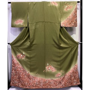 正絹・訪問着・緑地・植物模様・着物・No.200701-0751・梱包サイズ60