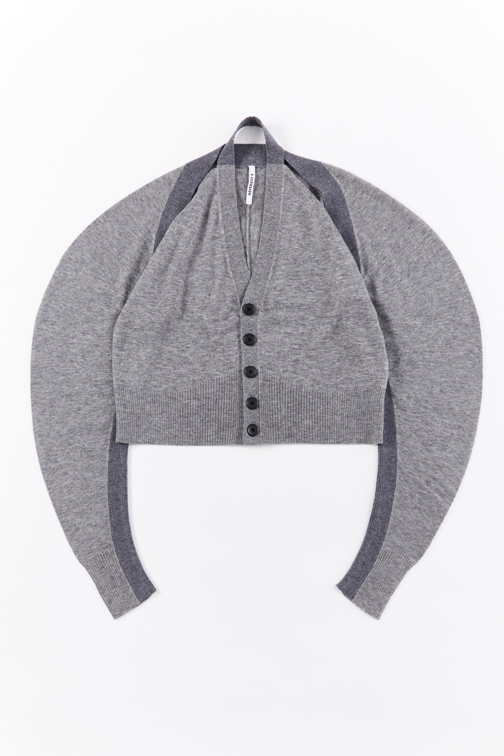 RIB SWITCHING SHORT CARDIGAN 25AWAC-002 GRAY | A CCORDION