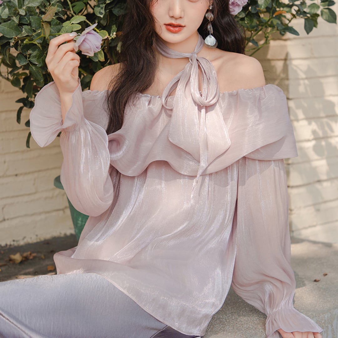 Chiffon style offshoulder tops 00129