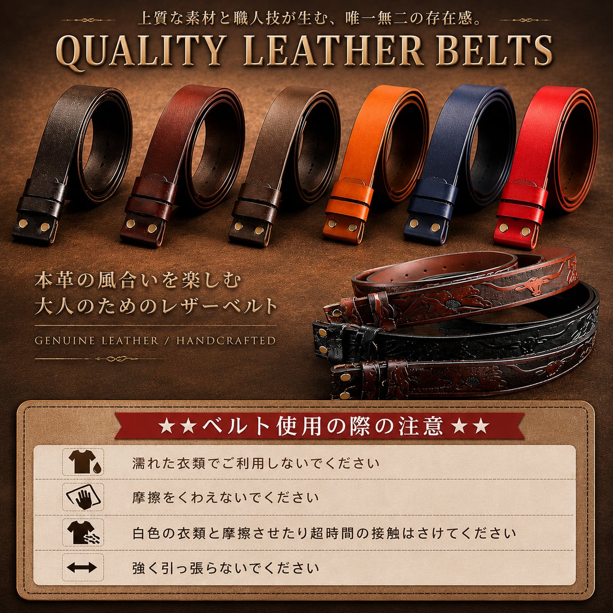 新品 牛革/本革 ベルト オイルレザー バックル用 交換ベルト 交換用