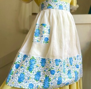 50's vintage cotton apron flower print ribbon