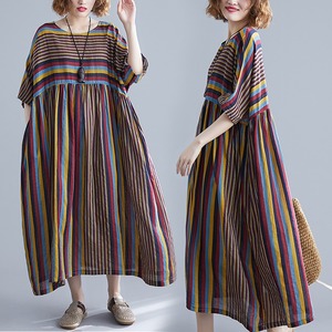 STRIPE A-LINE ROUND NECK LONG DRESS 1color M-5137