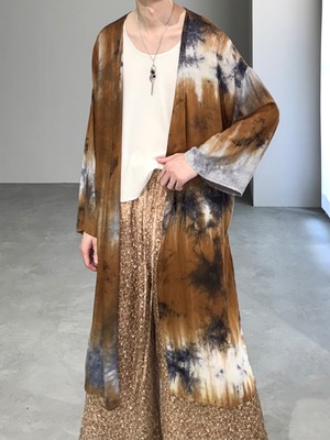 HAORI motif marble long shirt / brown × navy