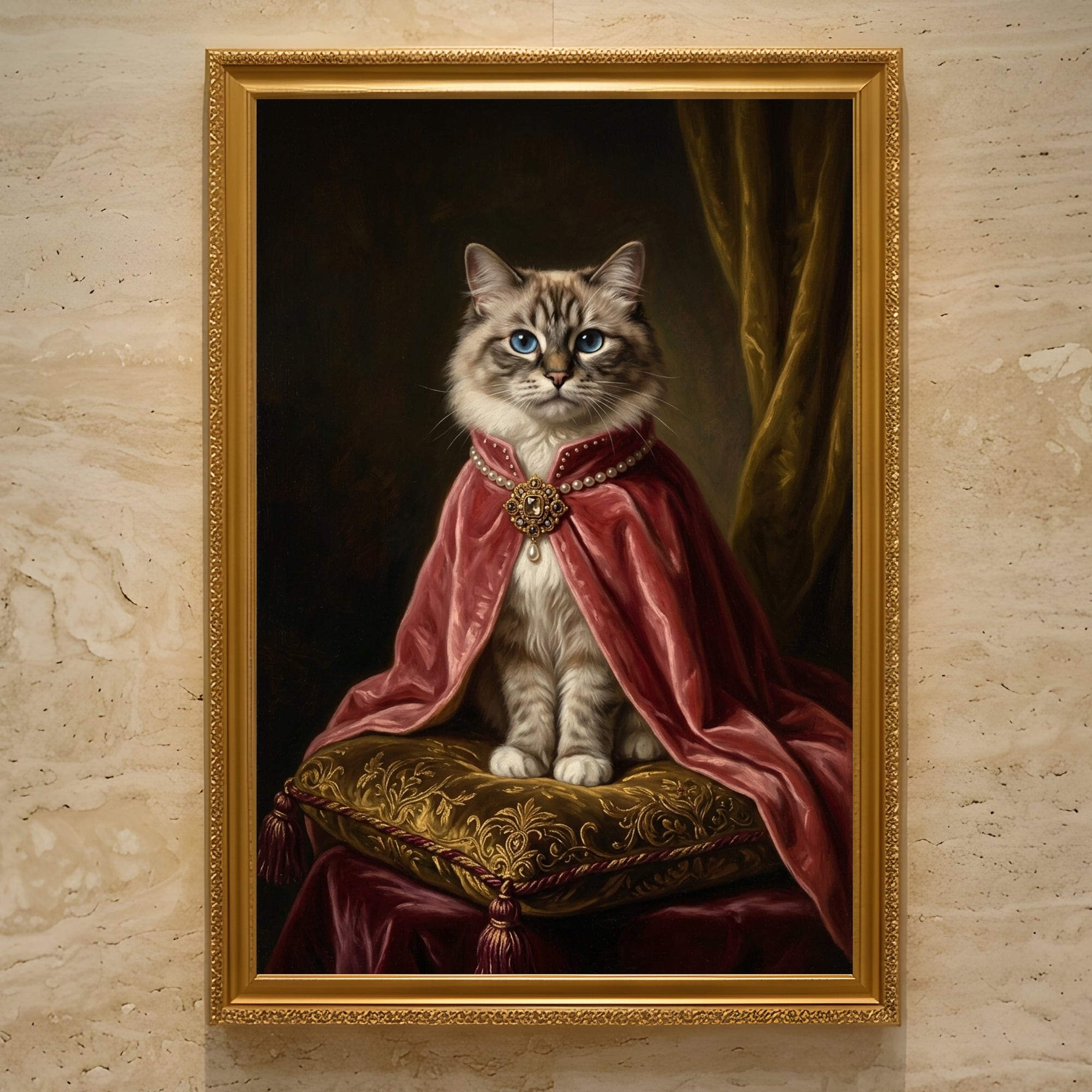 猫（ラグドール）のルネサンス風肖像画 油絵風アートA3額装インテリア